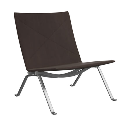 Ex Display PK22 Easy Chair | Dark Brown Haze Leather Upholstery and Satin Brushed Stainless Steel Base