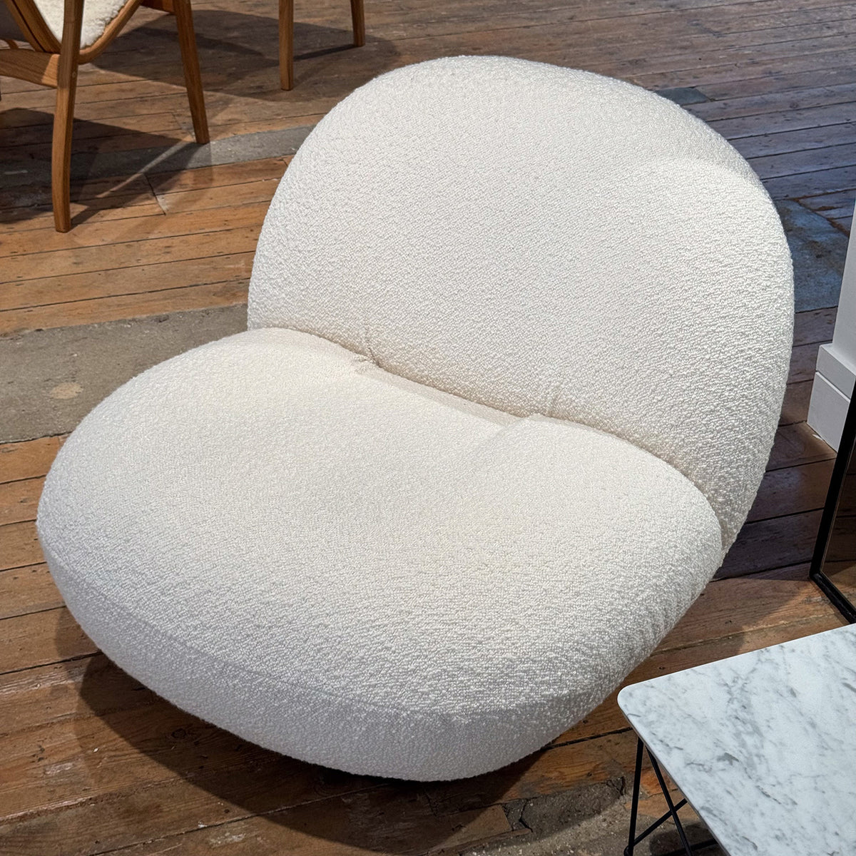 Ex Display Pacha Chair Swivel Base | Ivory 001 Karakorum Fabric and Black Semi Matt Swivel Base