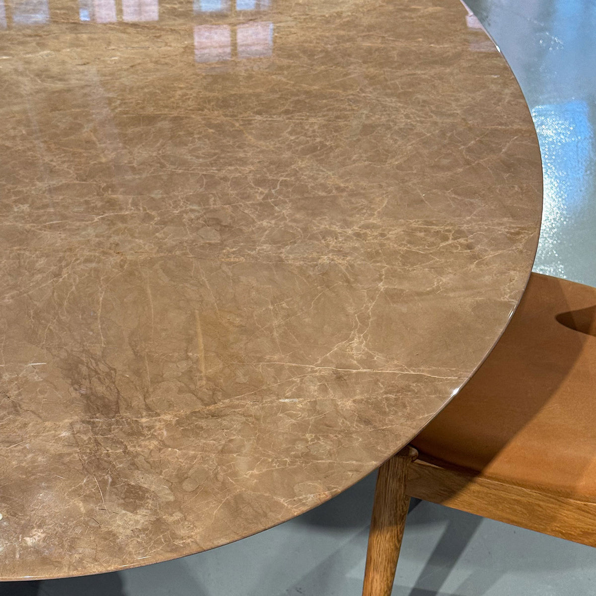 Ex Display Saarinen Oval Dining Table 244cm | Light Brown Emperador Marble Top and White Base