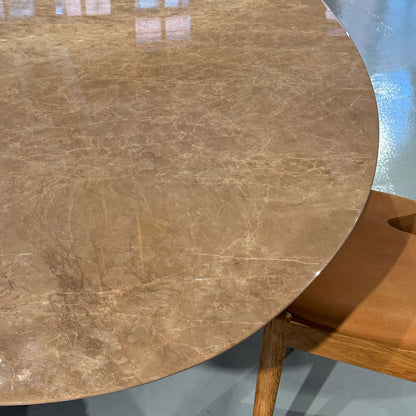 Ex Display Saarinen Oval Dining Table 244cm | Light Brown Emperador Marble Top and White Base