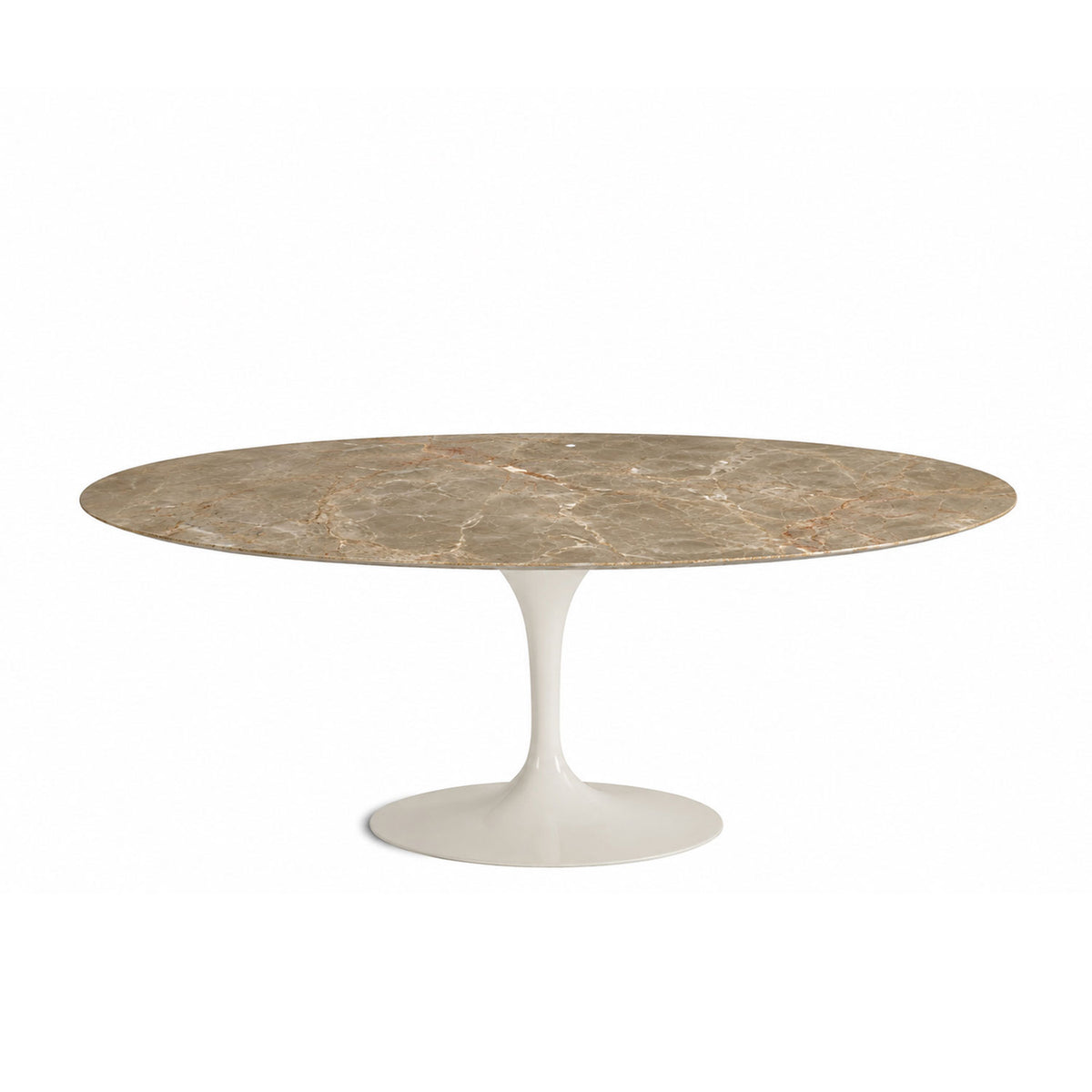 Ex Display Saarinen Oval Dining Table 244cm | Light Brown Emperador Marble Top and White Base