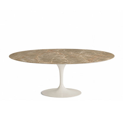 Ex Display Saarinen Oval Dining Table 244cm | Light Brown Emperador Marble Top and White Base