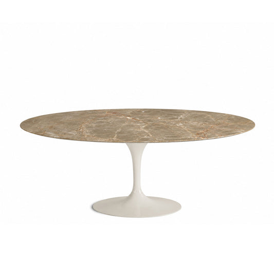 Ex Display Saarinen Oval Dining Table 244cm | Light Brown Emperador Marble Top and White Base