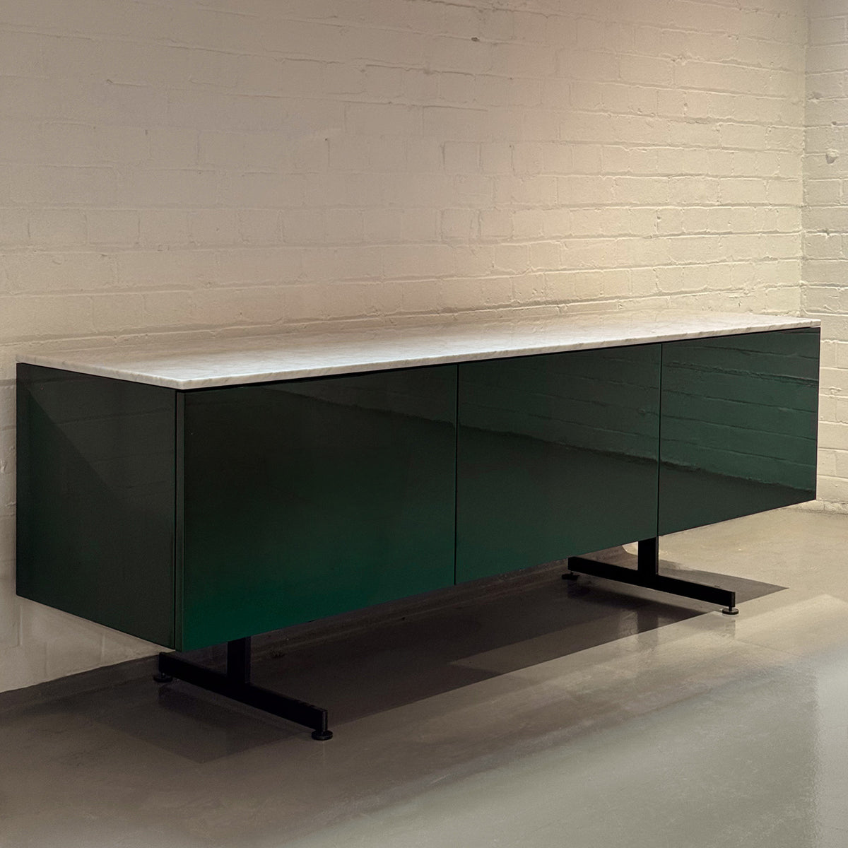 Ex Display Modern Sideboard 180cm | English Green Body and Glossy Carrara Marble Top
