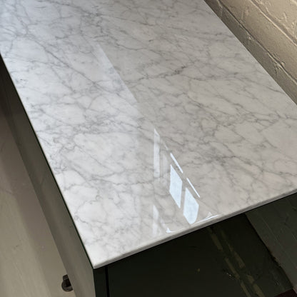 Ex Display Modern Sideboard 180cm | English Green Body and Glossy Carrara Marble Top