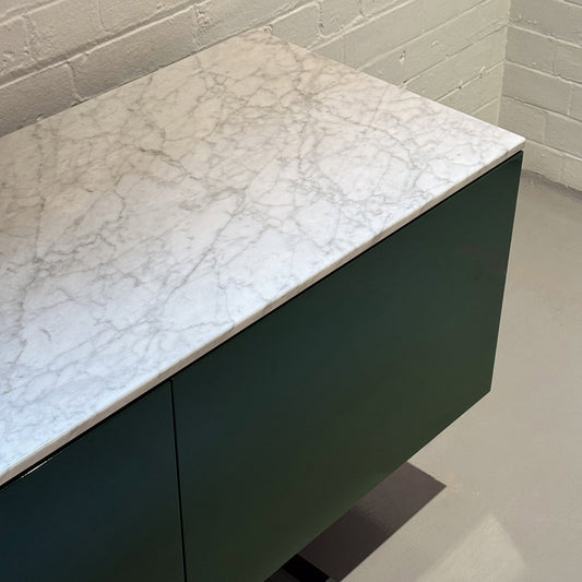 Ex Display Modern Sideboard 180cm | English Green Body and Glossy Carrara Marble Top