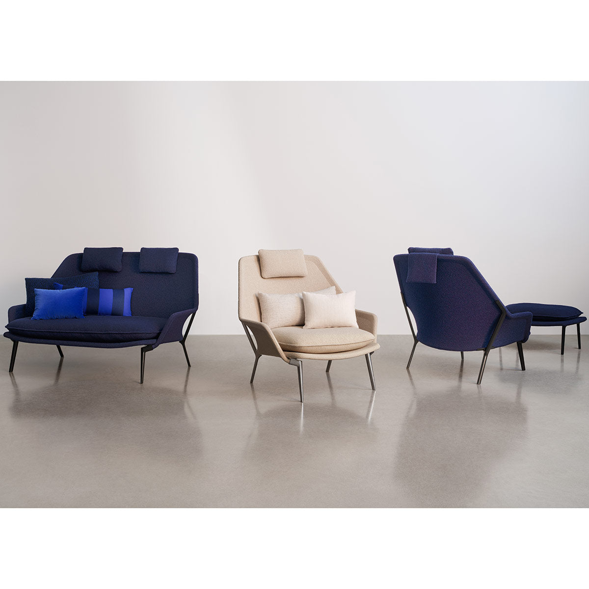 Slow Sofa | Dark Blue Flocca Fabric Upholstery