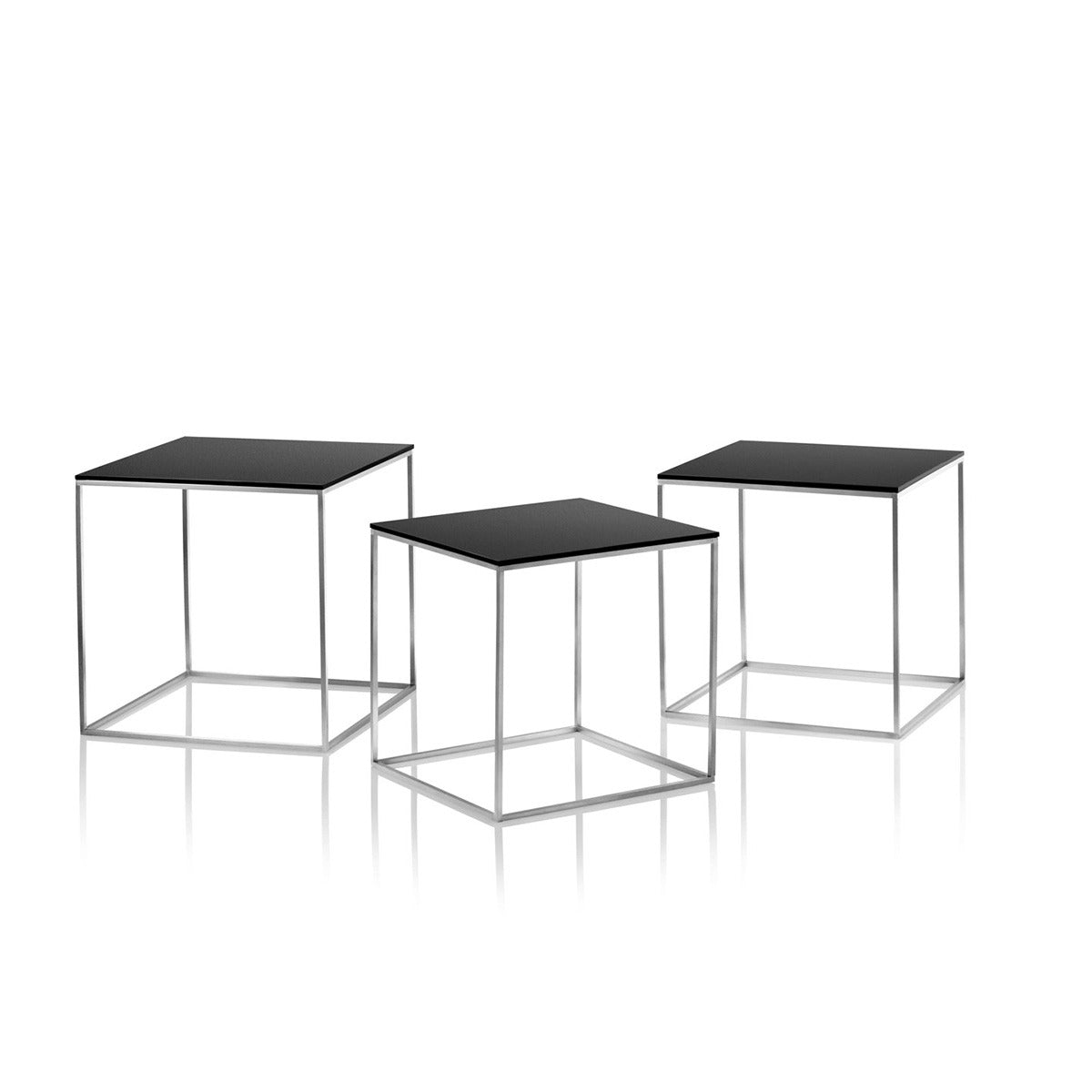 PK71 Nest of 3 tables | Black Acrylic and Satin Stainless Steel