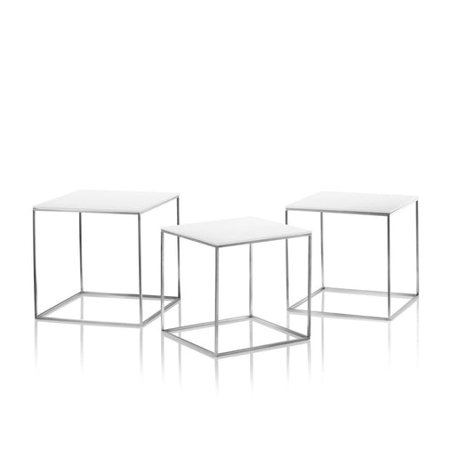 PK71 Nest of 3 tables | White Acrylic and Satin Stainless Steel