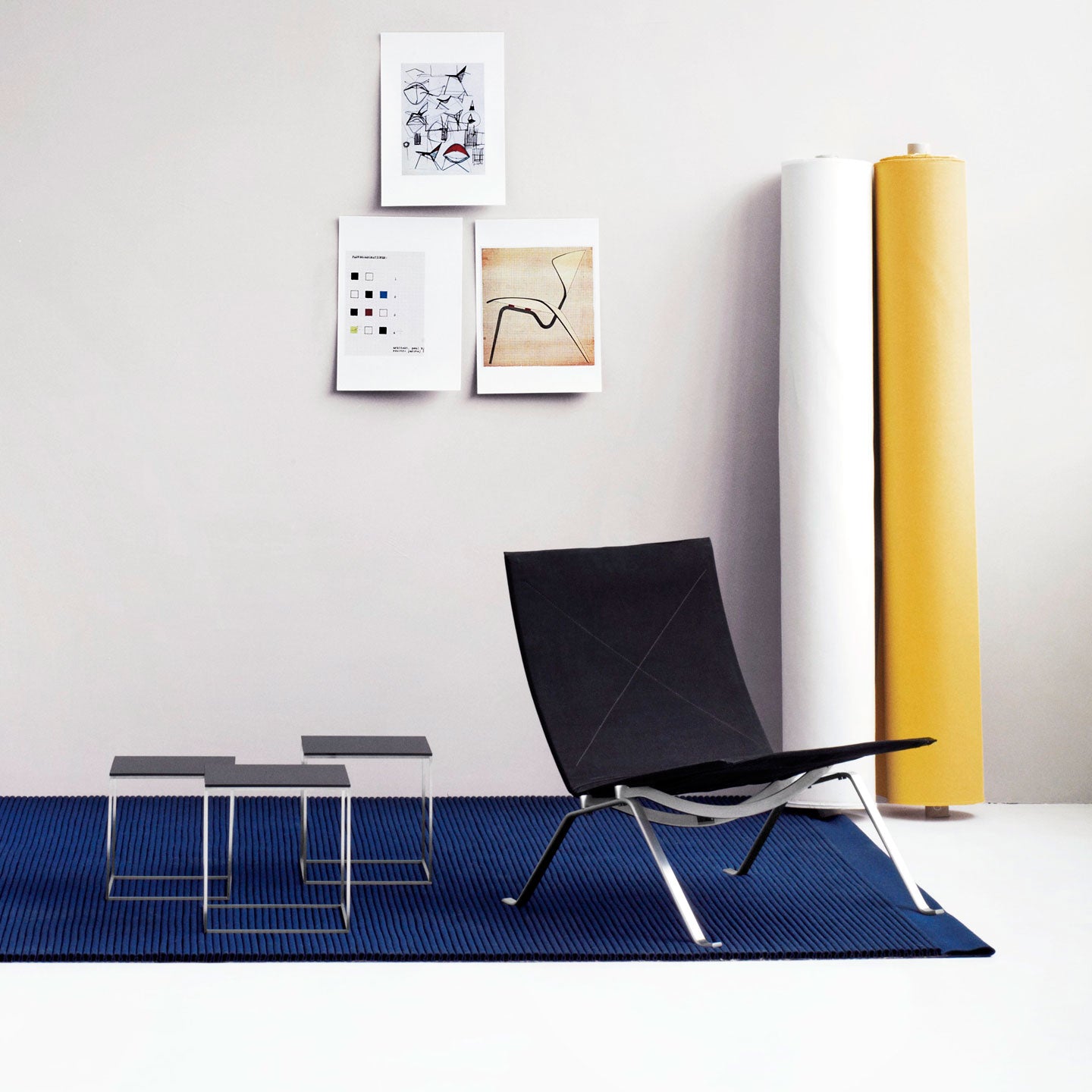 PK71 Nest of 3 tables | Black Acrylic and Satin Stainless Steel