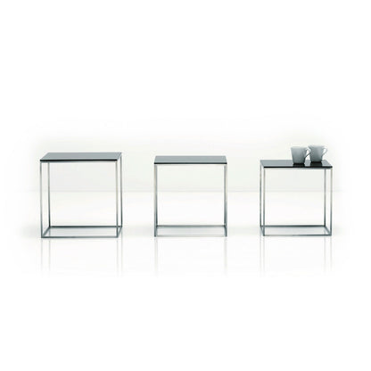 PK71 Nest of 3 tables | Black Acrylic and Satin Stainless Steel