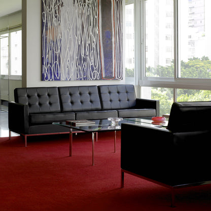 Florence Knoll 3 Seat Sofa | Black Leather Upholstery