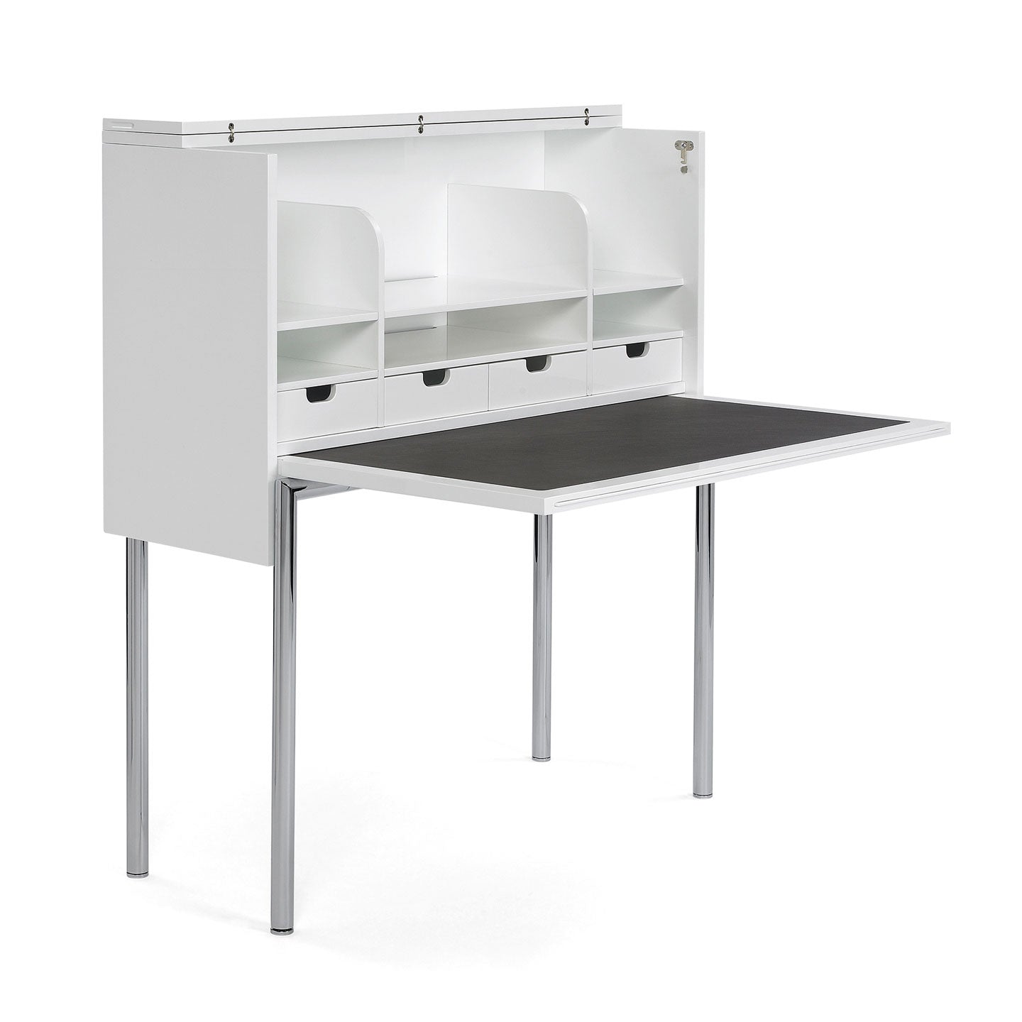 Orcus Writing Desk | White Glossy Lacquer with Leather Interior