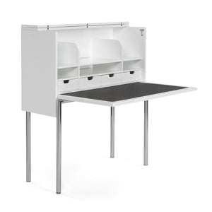 Orcus Writing Desk | White Glossy Lacquer with Leather Interior