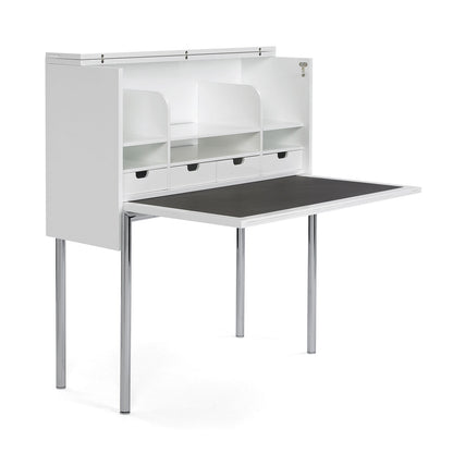Orcus Writing Desk | White Glossy Lacquer with Leather Interior