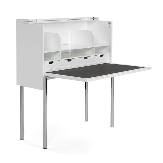 Orcus Writing Desk | White Glossy Lacquer with Leather Interior