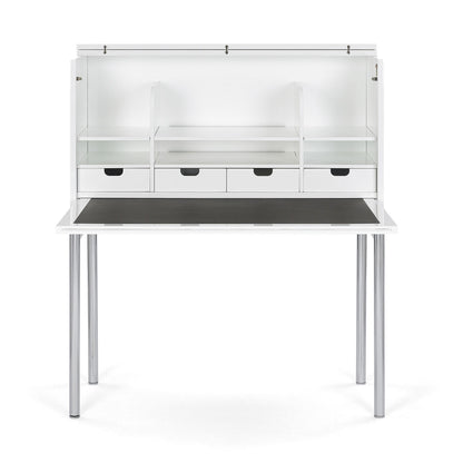 Orcus Writing Desk | White Glossy Lacquer with Leather Interior