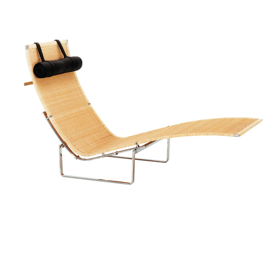 PK24 Chaise Longue | Wicker with Black Leather Headrest
