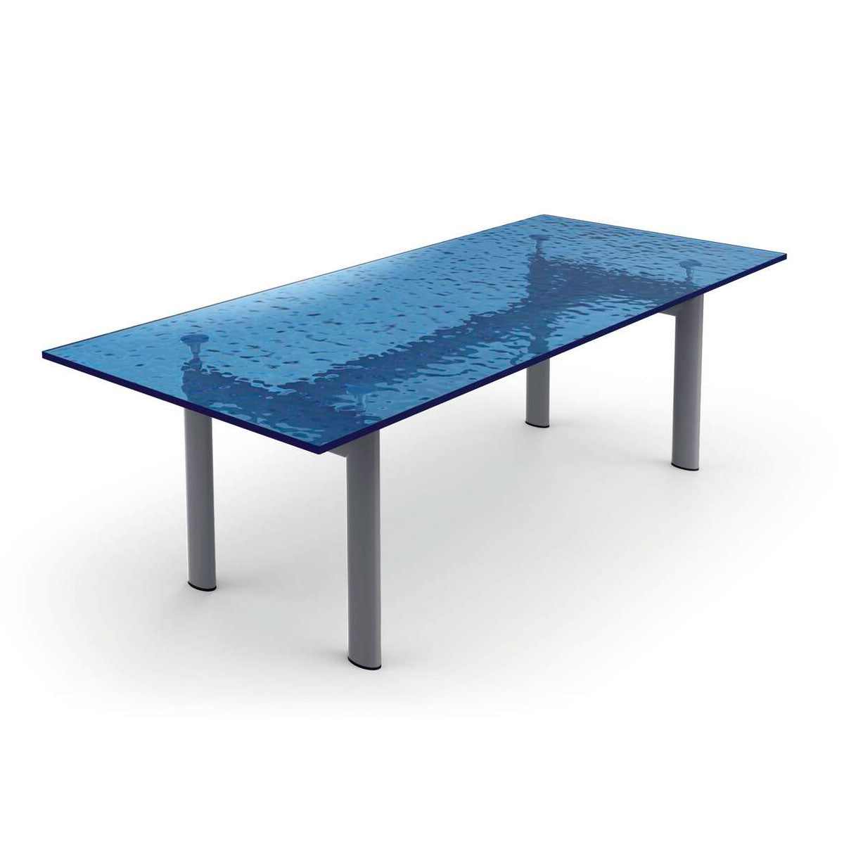6 Table Tube d'Avion | Aquamarine Fluted Glass Top
