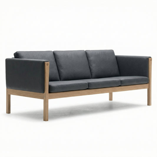 CH163 3 Seat Sofa | Leather Loke 7150 Black - Generated