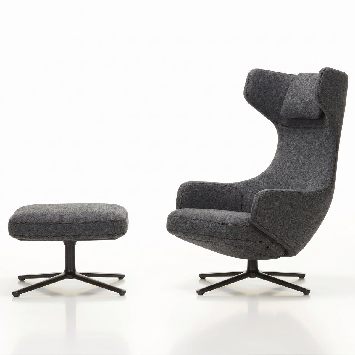 Grand Repos Lounge Chair & Ottoman | Cosy 10 Classic Grey Wool Upholstery - Generated