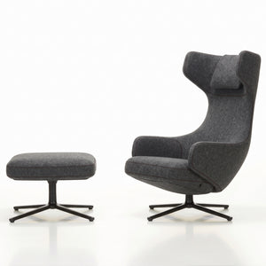 Grand Repos Lounge Chair & Ottoman | Cosy 10 Classic Grey Wool Upholstery - Generated