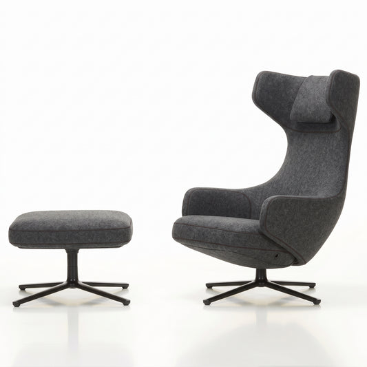 Grand Repos Lounge Chair & Ottoman | Cosy 10 Classic Grey Wool Upholstery - Generated