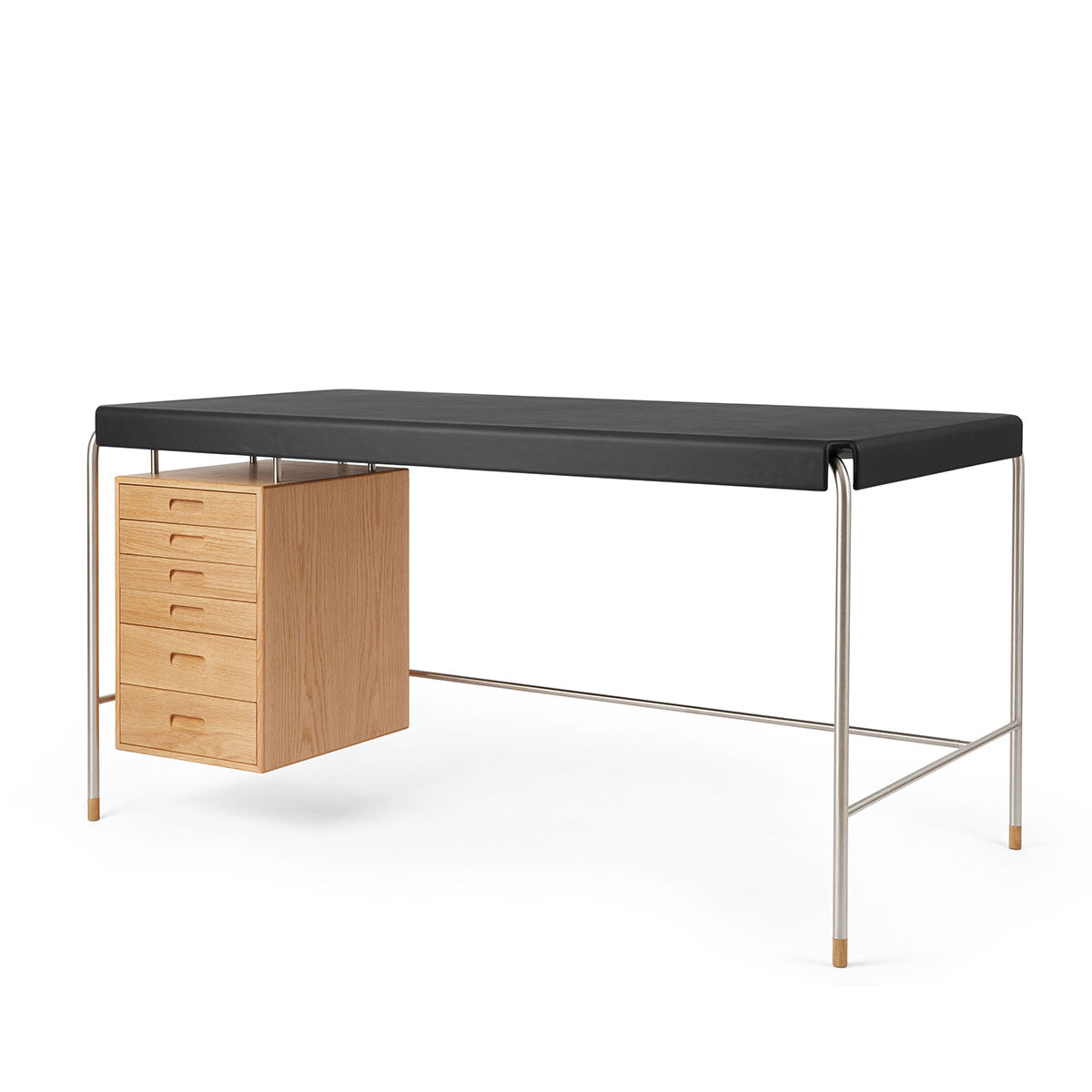 AJ52 Society Desk 160cm | Black Leather Top with Oiled Oak Drawers