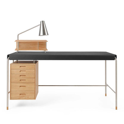 AJ52 Society Desk 160cm | Black Leather Top with Oiled Oak Drawers