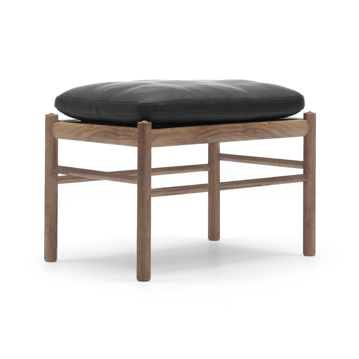 OW149F Colonial Footstool | Thor 301 Black Leather Cushion