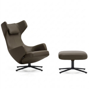 Grand Repos Lounge Chair & Ottoman | Premium Leather Khaki 58 - Generated