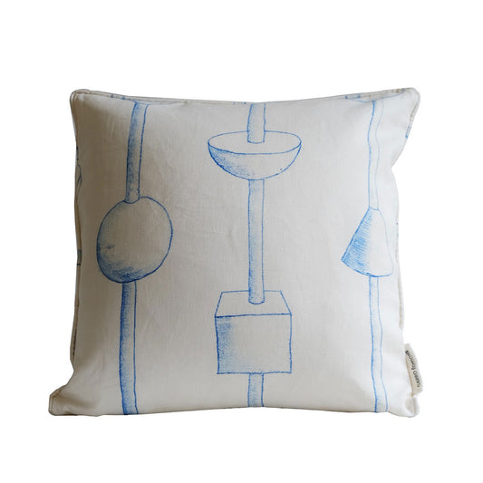 Blue Kebab Linen Cushion 45x45cm | Blue and White Linen