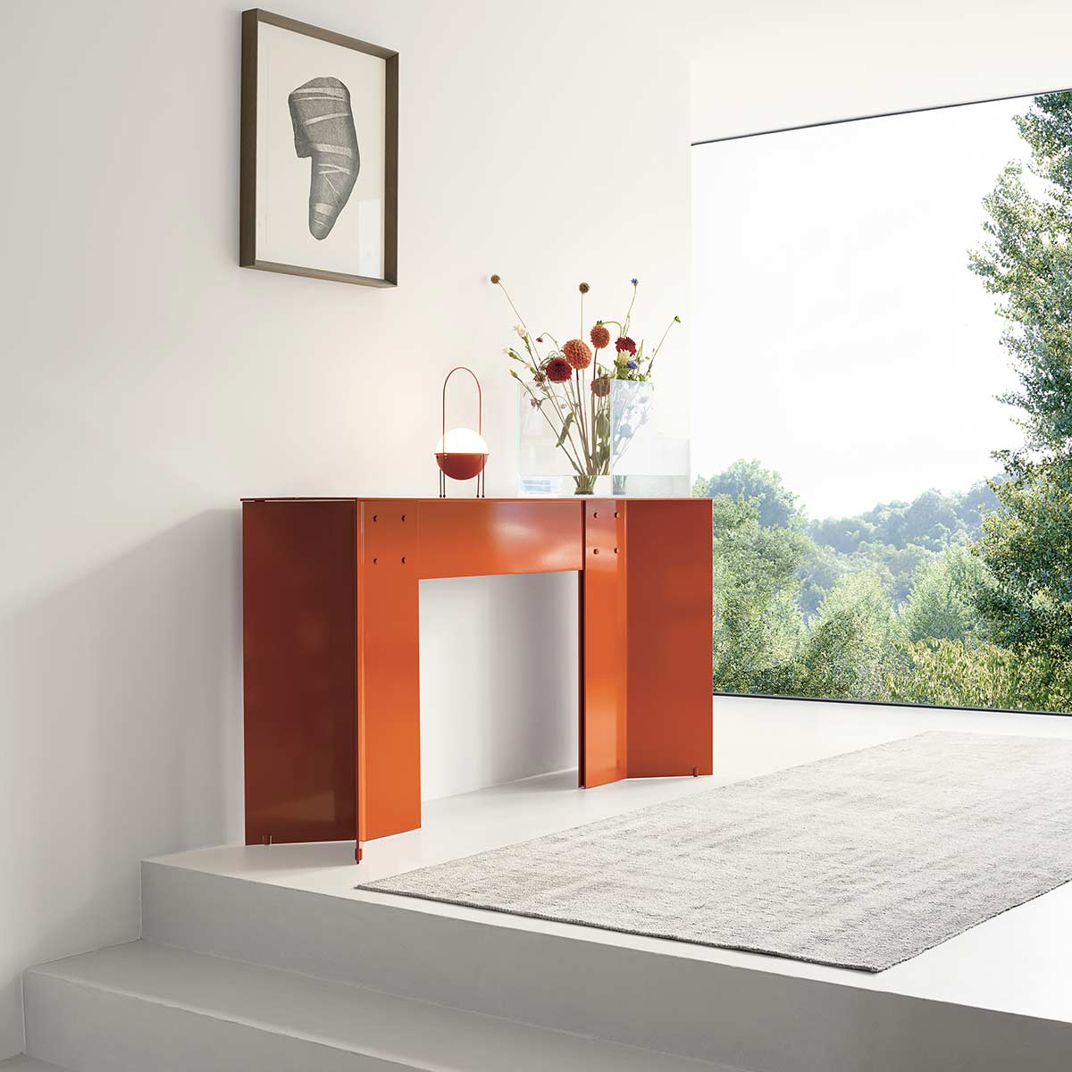 Origata Console | Glossy Siena Orange Lacquered Metal
