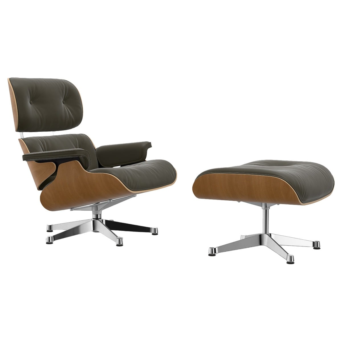 Eames Lounge Chair & Ottoman | Khaki Premium F Leather Cherry Shell