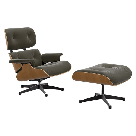 Eames Lounge Chair & Ottoman | Khaki Premium F Leather Cherry Shell