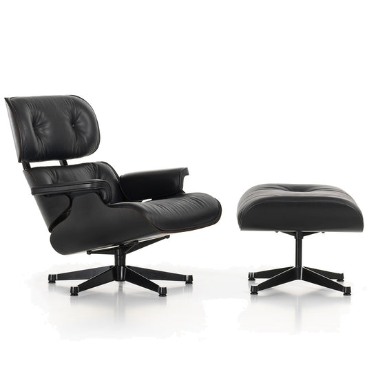 Eames Lounge Chair & Ottoman | Nero Premium F Leather Black Chestnut Shell
