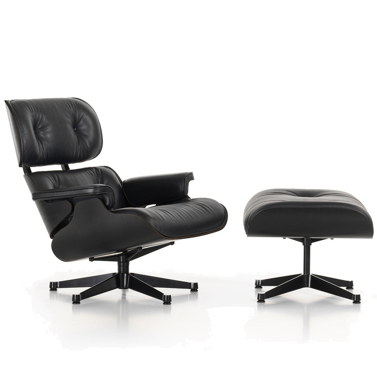 Eames Lounge Chair & Ottoman | Nero Premium F Leather Black Chestnut Shell