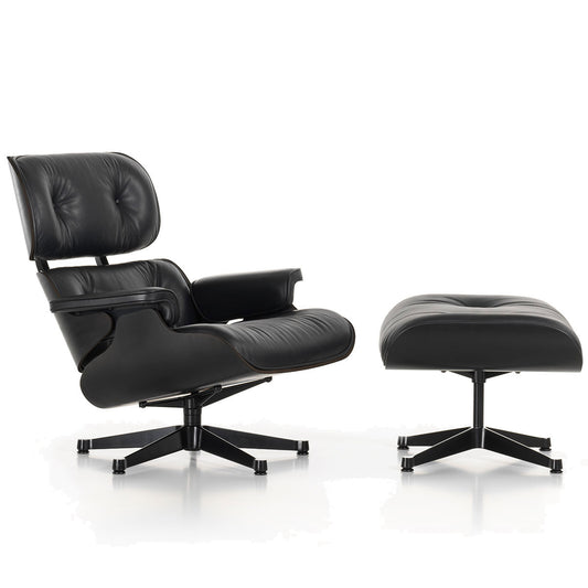 Eames Lounge Chair & Ottoman | Nero Premium F Leather Black Chestnut Shell