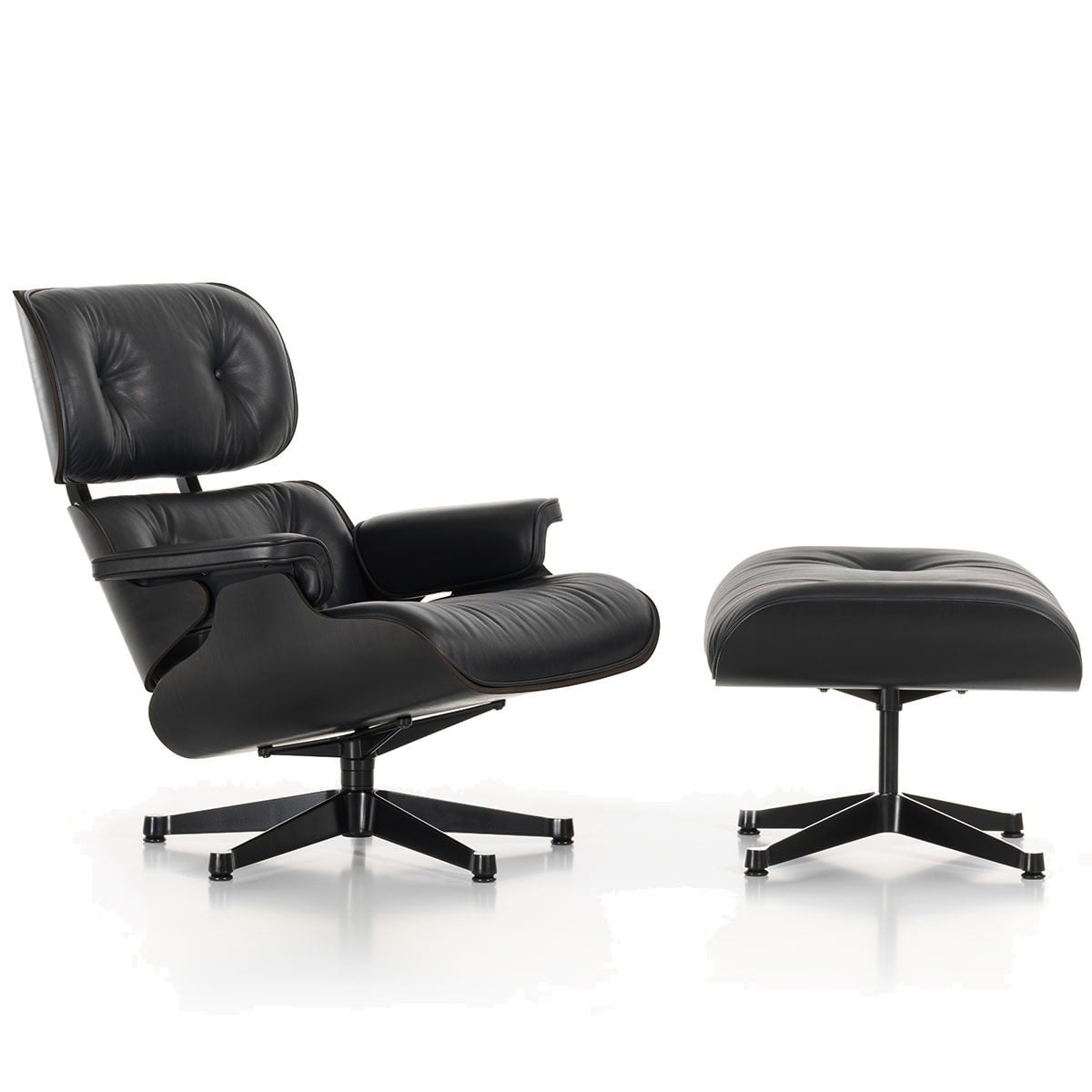 Eames Lounge Chair & Ottoman | Nero Premium F Leather Black Chestnut Shell