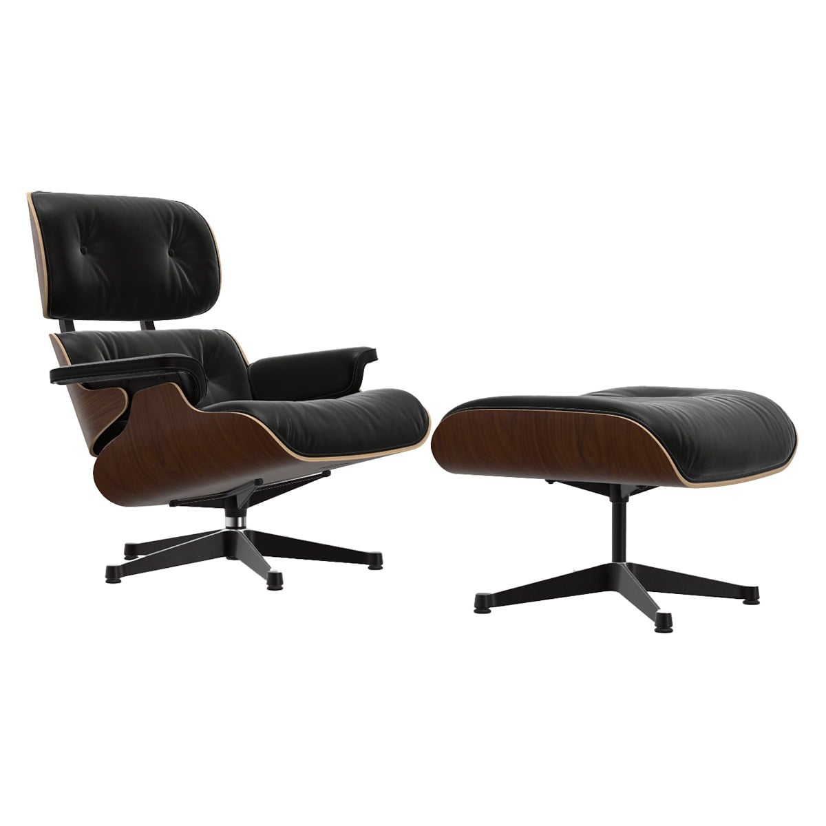 Eames Lounge Chair & Ottoman | Nero Premium F Leather Dark Walnut Shell
