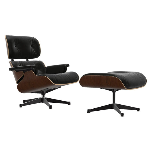 Eames Lounge Chair & Ottoman | Nero Premium F Leather Dark Walnut Shell