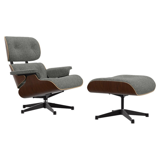 Eames Lounge Chair & Ottoman | Salt n Pepper Nubia Fabric Dark Walnut Shell