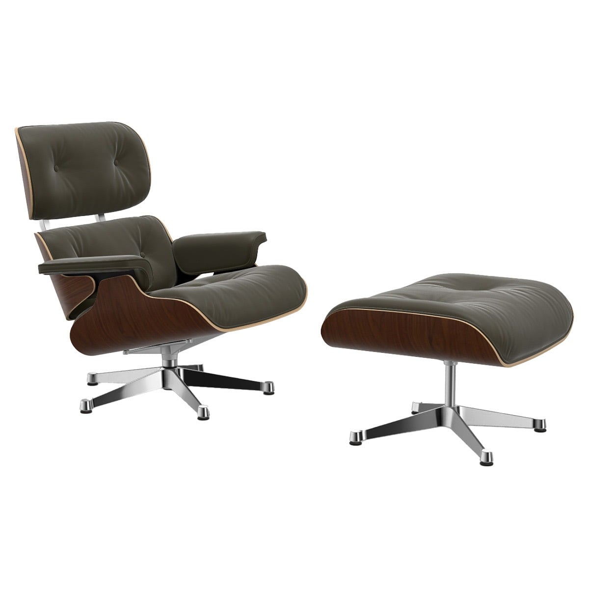 Eames Lounge Chair & Ottoman | Khaki Premium F Leather Dark Walnut Shell