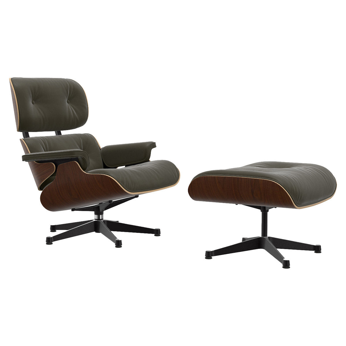 Eames Lounge Chair & Ottoman | Khaki Premium F Leather Dark Walnut Shell