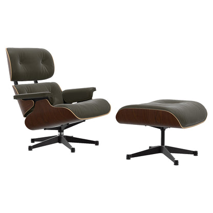 Eames Lounge Chair & Ottoman | Khaki Premium F Leather Dark Walnut Shell