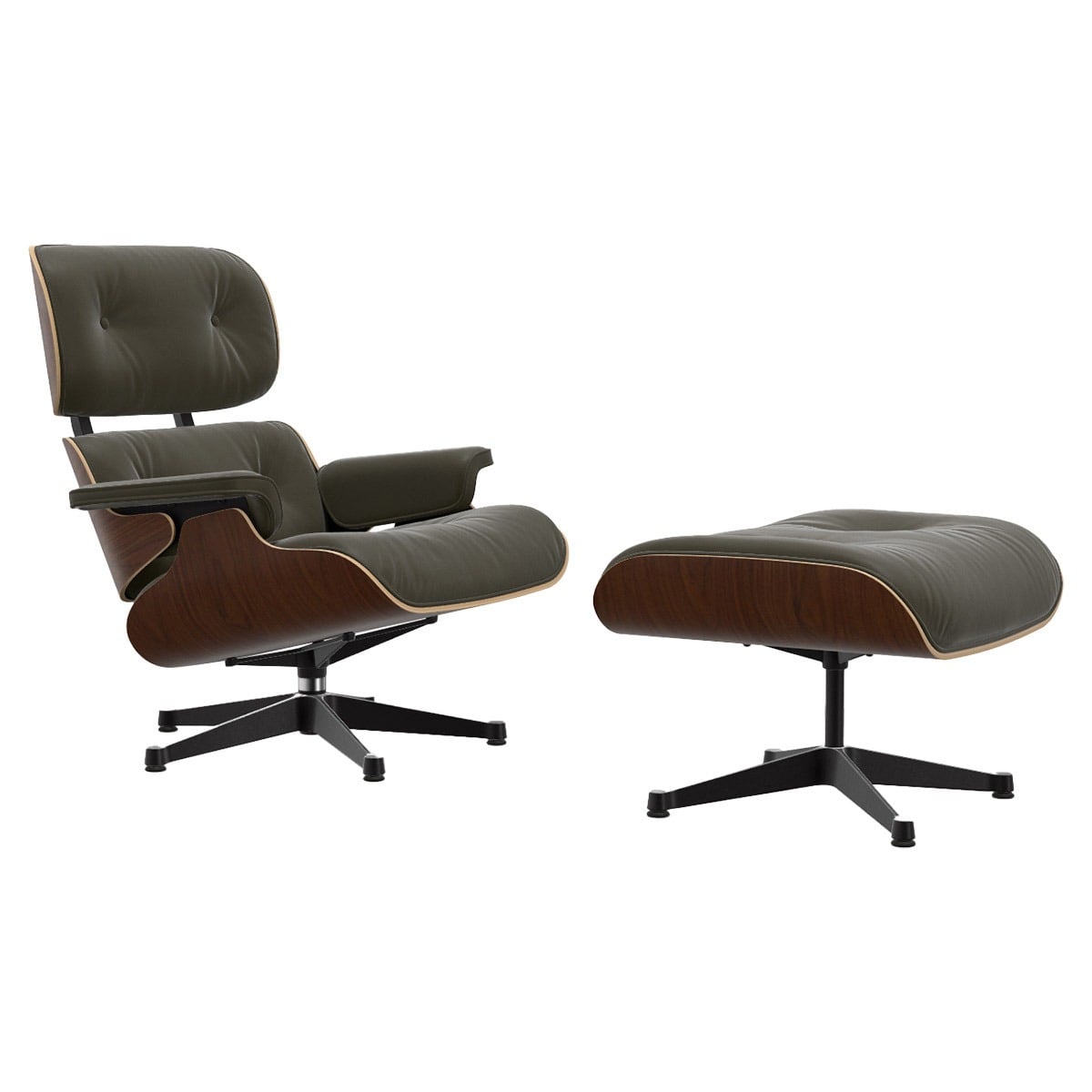 Eames Lounge Chair & Ottoman | Khaki Premium F Leather Dark Walnut Shell