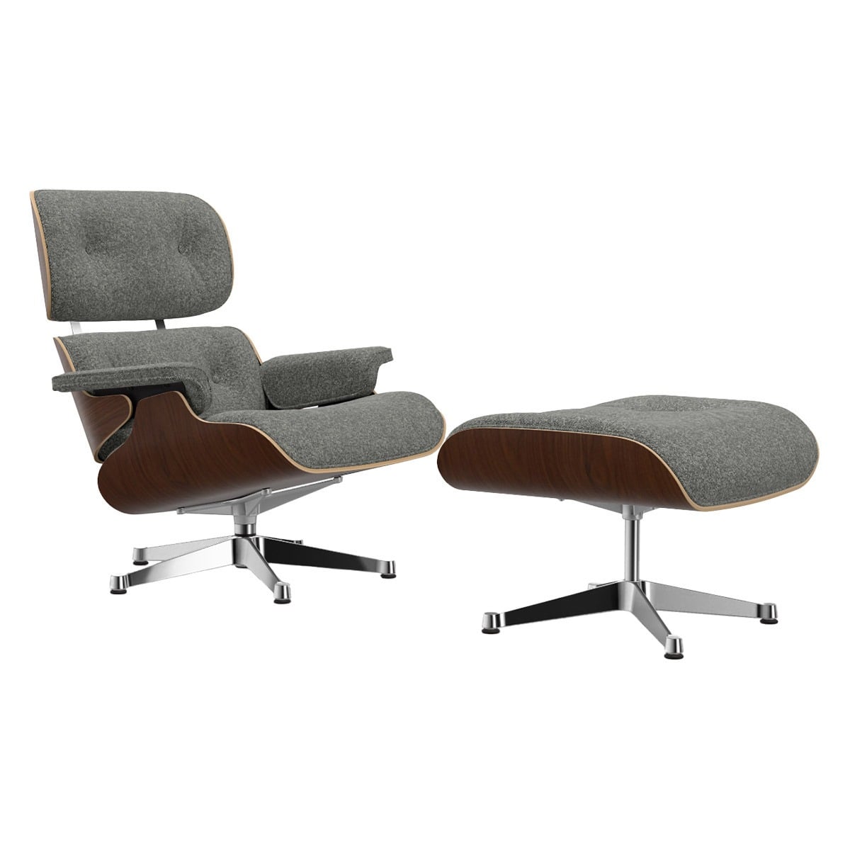 Eames Lounge Chair & Ottoman | Salt n Pepper Nubia Fabric Dark Walnut Shell