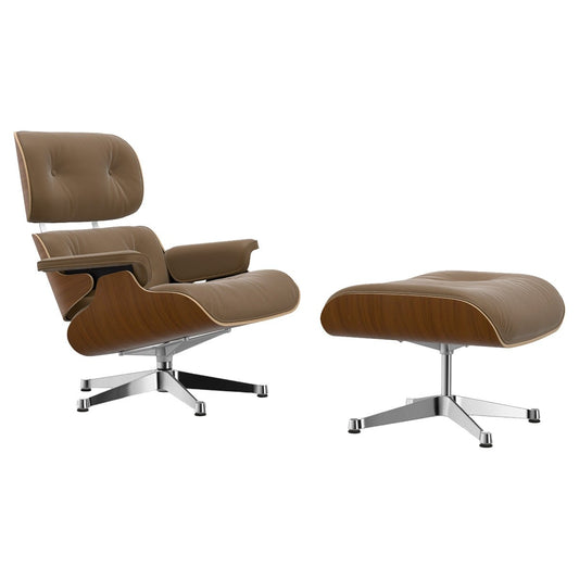 Eames Lounge Chair & Ottoman | Camel Premium F Leather Natural Walnut Shell
