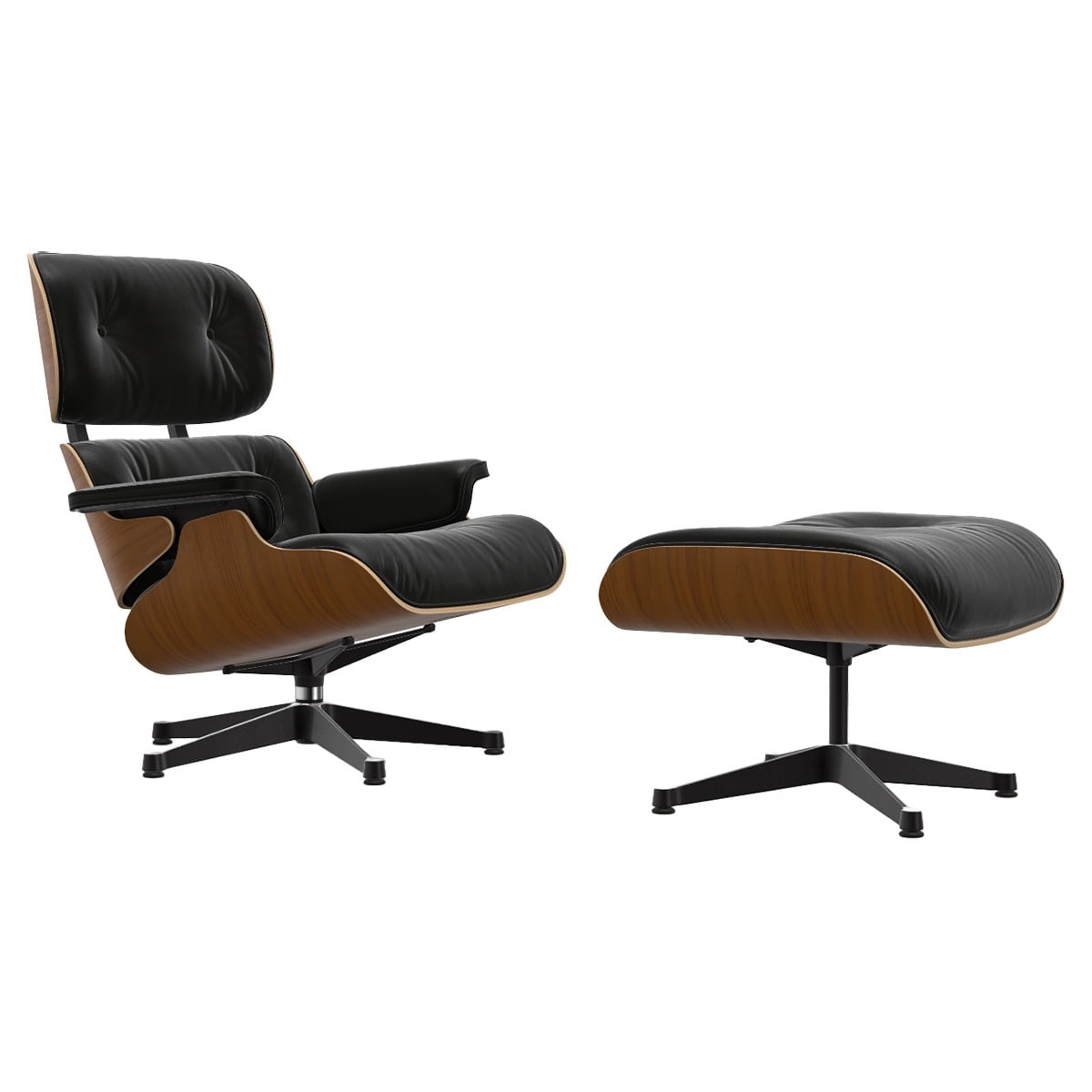 Eames Lounge Chair & Ottoman | Nero Premium F Leather Natural Walnut Shell