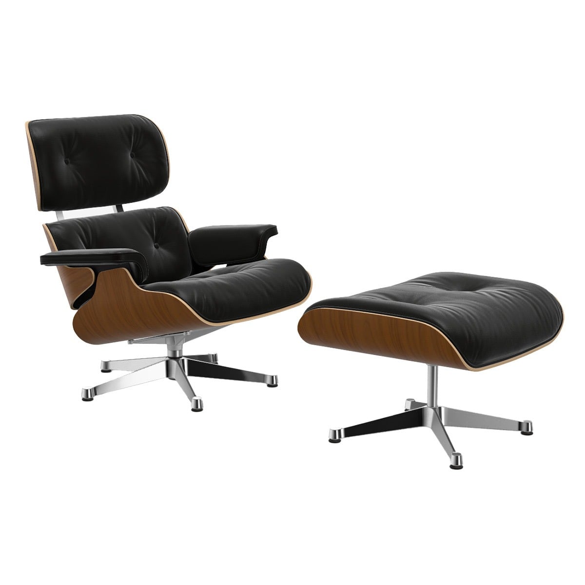 Eames Lounge Chair & Ottoman | Nero Premium F Leather Natural Walnut Shell